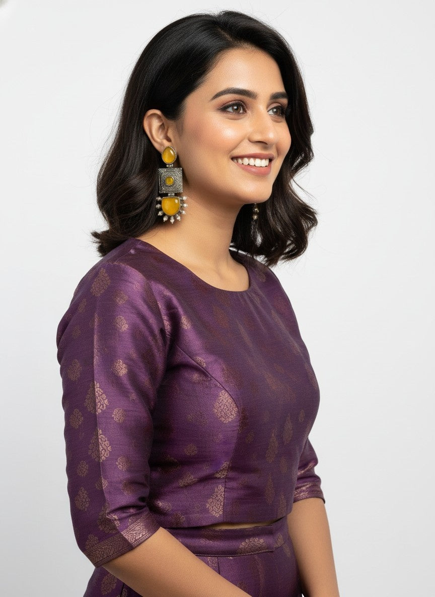 Traditional Silver Oxidized Monalisa Stone Square Dangler Earrings for Women