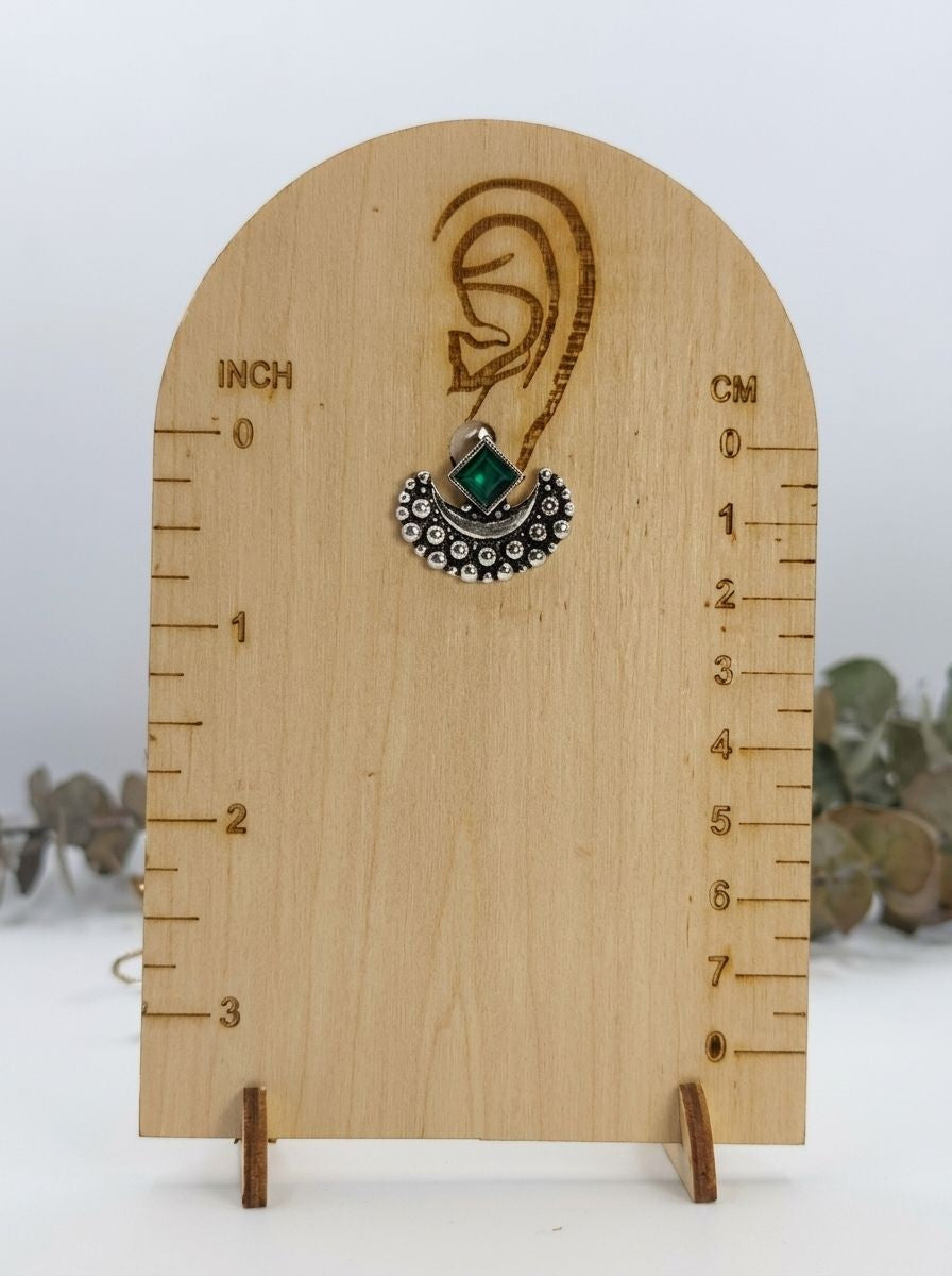 Emerald Crescent Silver Oxidised  Necklace Set for Women - Everyday Ethnic Wear