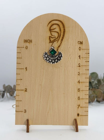 Emerald Crescent Silver Oxidised  Necklace Set for Women - Everyday Ethnic Wear