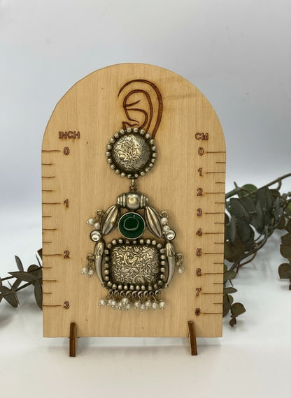 Handmade Silver Oxidized Dangler Earrings in Monalisa Stone and Pearls for Women
