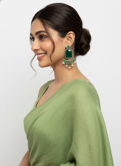 Silver Oxidized Jumbo Stone Dangler Earring for Women