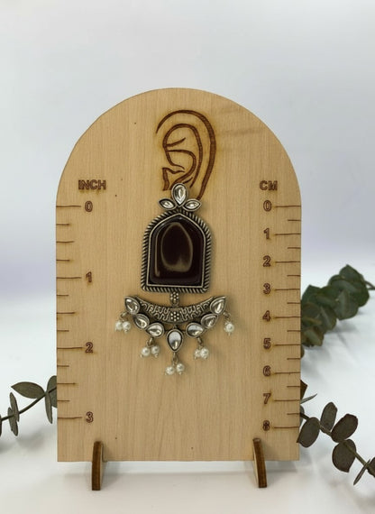 Silver Oxidized Jumbo Stone Dangler Earring for Women
