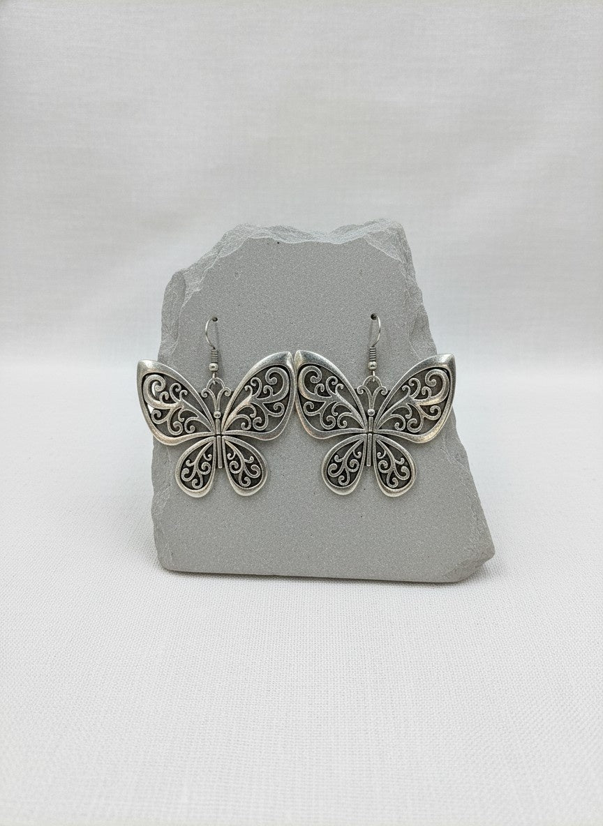 Trendy German Silver Plated Butterfly Dangler Earrings