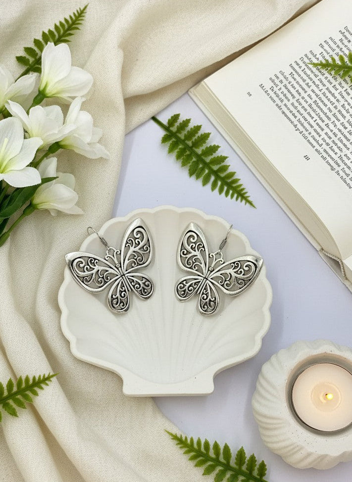 Trendy German Silver Plated Butterfly Dangler Earrings