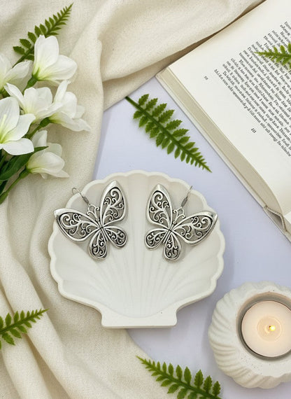 Trendy German Silver Plated Butterfly Dangler Earrings