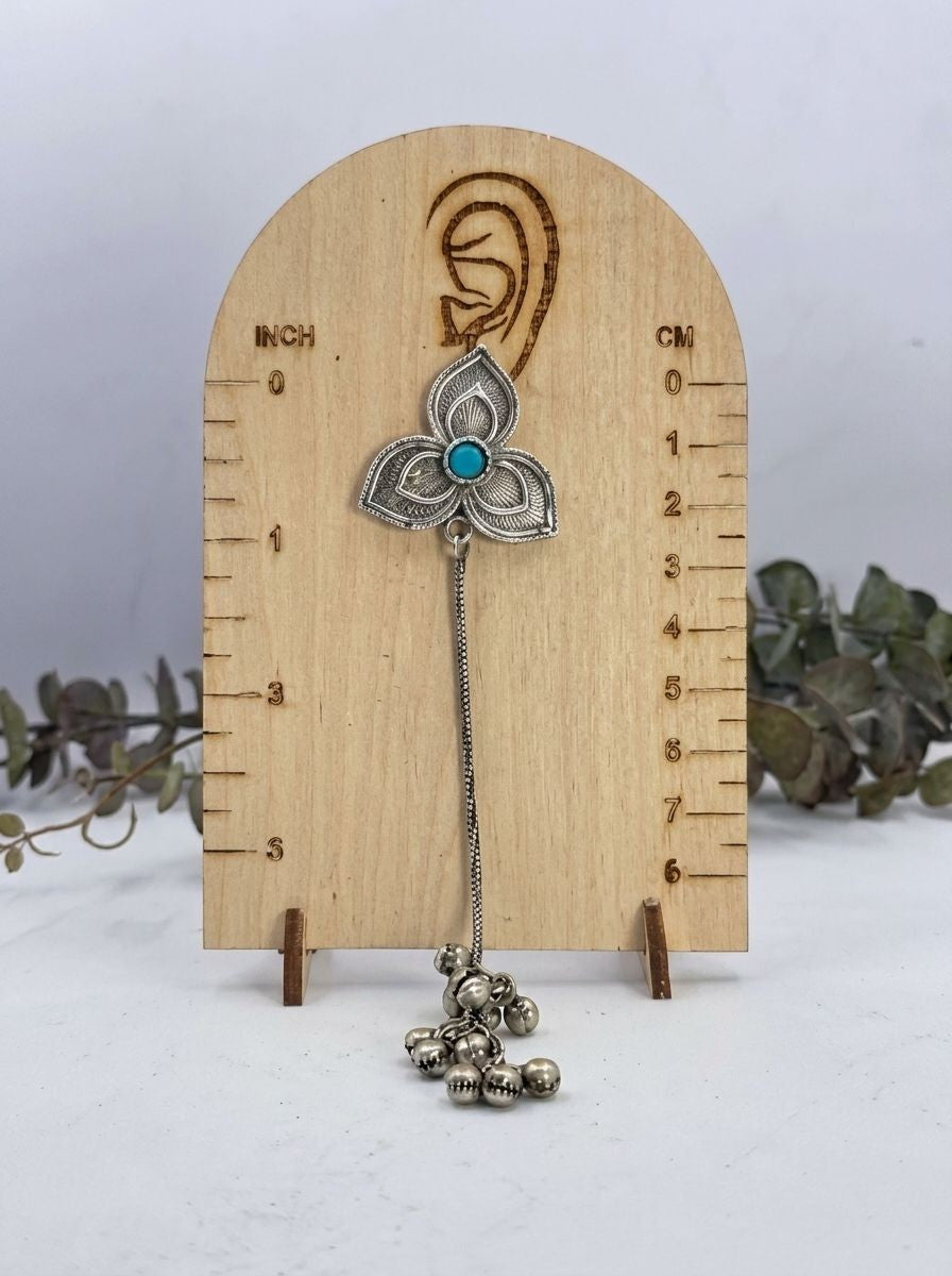 Handcrafted Silver Oxidized Kashmiri Floral Earrings with Ghungroos & Aqua Stone for Women - Ethnic Wear
