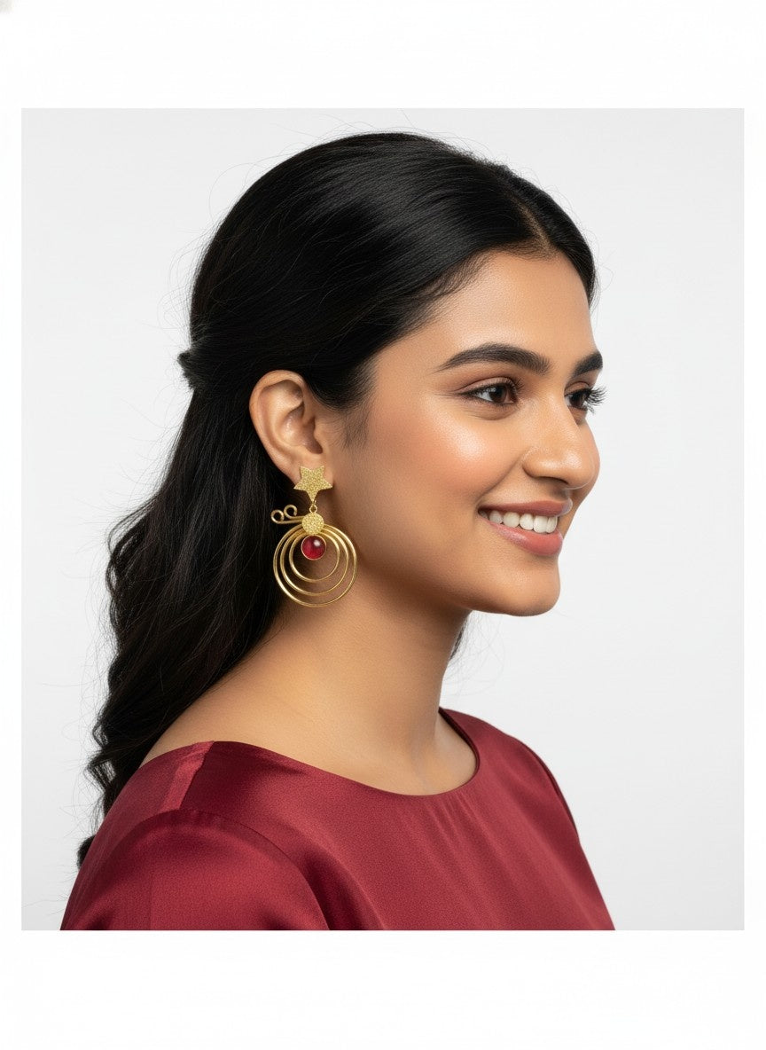 Trendy Gold Plated Star Accent Monalisa Stone Dangler