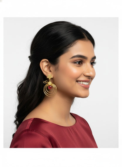 Trendy Gold Plated Star Accent Monalisa Stone Dangler