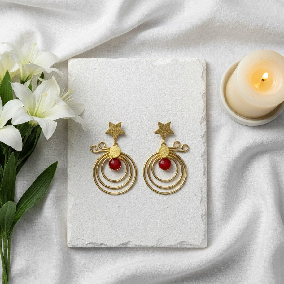 Trendy Gold Plated Star Accent Monalisa Stone Dangler