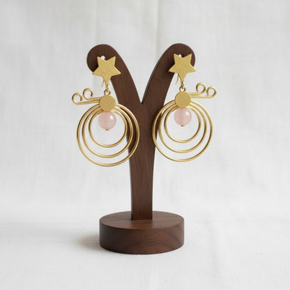 Trendy Gold Plated Star Accent Monalisa Stone Dangler