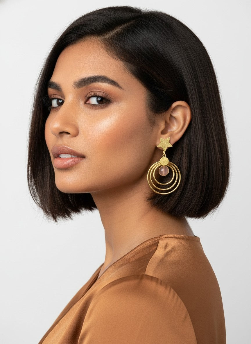 Trendy Gold Plated Star Accent Monalisa Stone Dangler