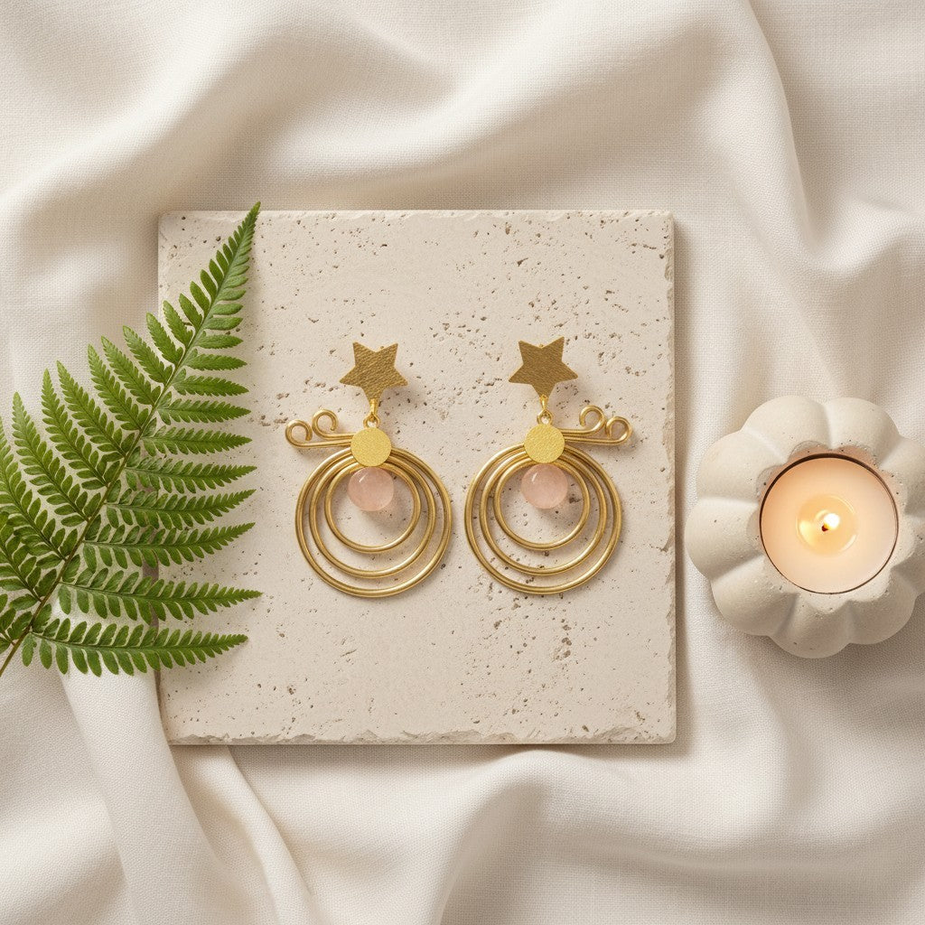 Trendy Gold Plated Star Accent Monalisa Stone Dangler