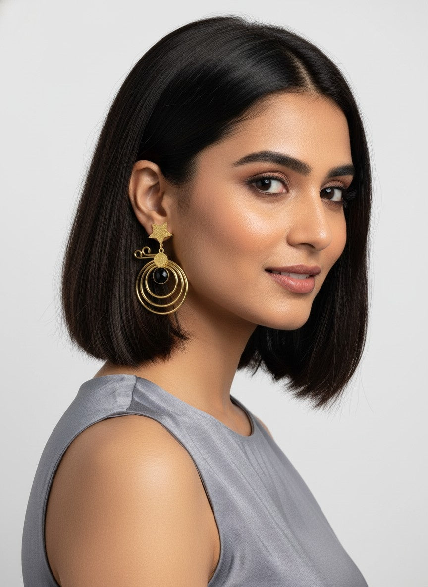 Gold Plated Star Accent Dangler Earrings with Monalisa Stone