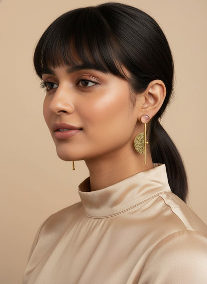 Gold Plated Half Circle Dangler Earrings for Women