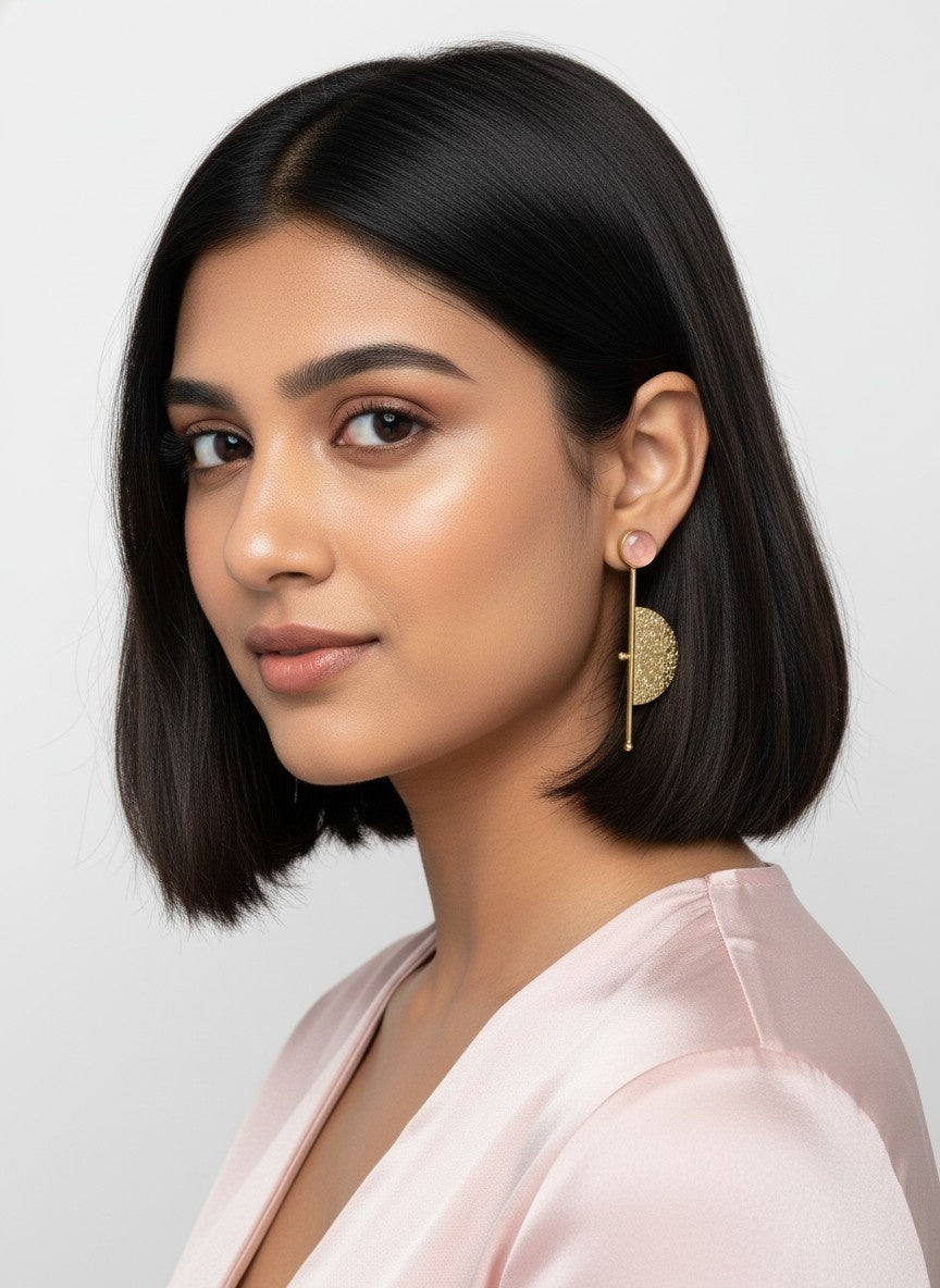 Gold Plated Half Circle Dangler Earrings