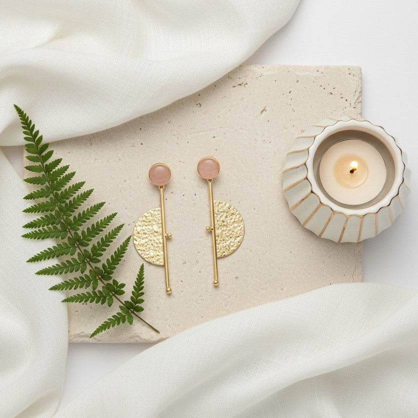 Gold Plated Half Circle Dangler Earrings