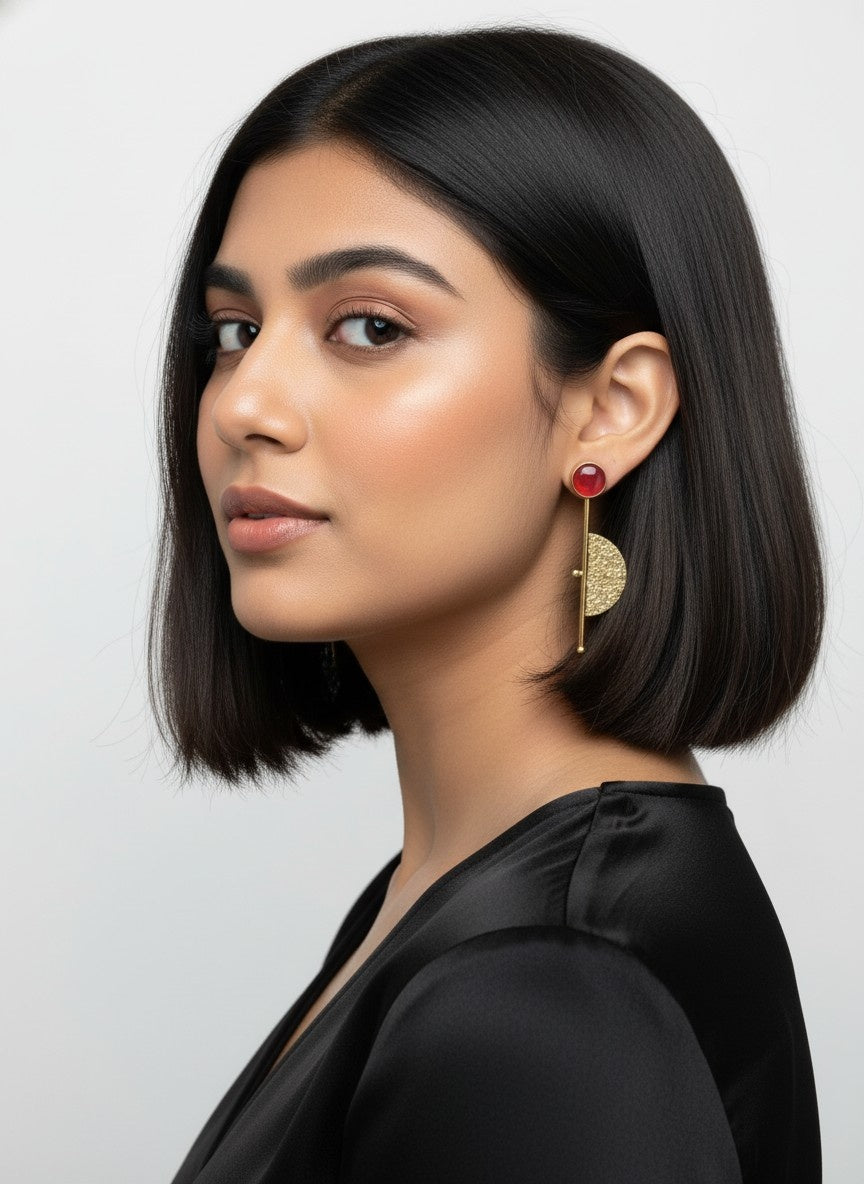 Gold Plated Half Circle Dangler Earrings for Women