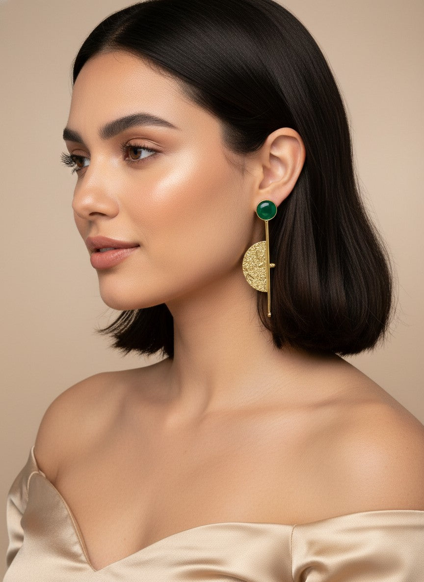 Gold Plated Half Circle Dangler Earrings for Women