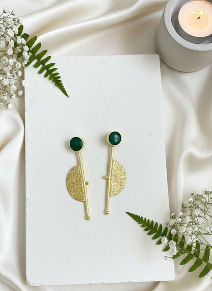 Gold Plated Half Circle Dangler Earrings for Women