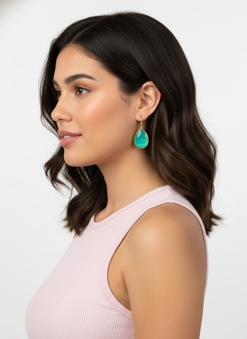 Trendy Gold Plated Drop Stone Dangler Earrings