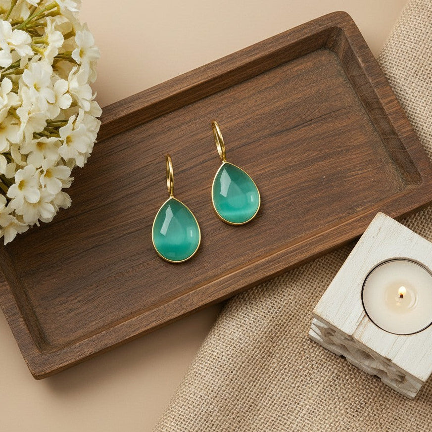 Trendy Gold Plated Drop Stone Dangler Earrings