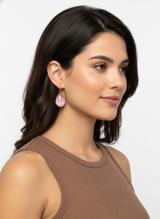 Trendy Gold Plated Drop Stone Dangler Earrings