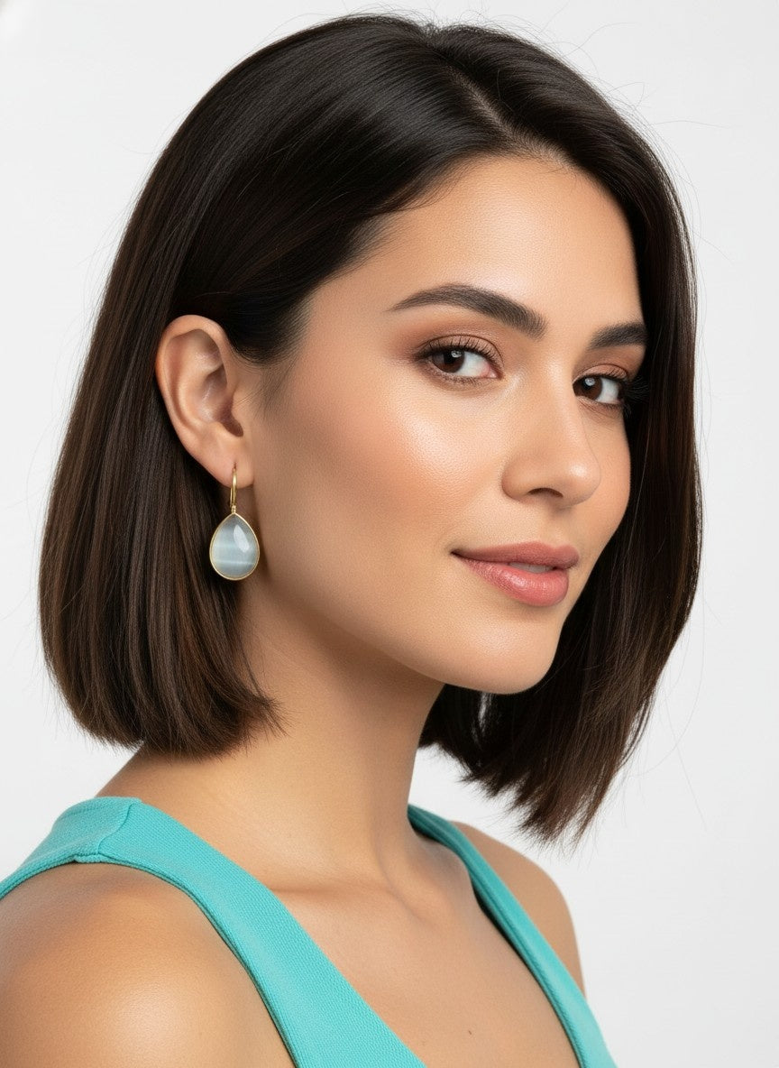 Trendy Gold Plated Drop Stone Dangler Earrings