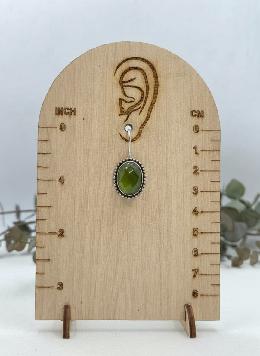Silver Oxidized Lime Green Stone Oval Hook Earrings for Women - Minimal Wear