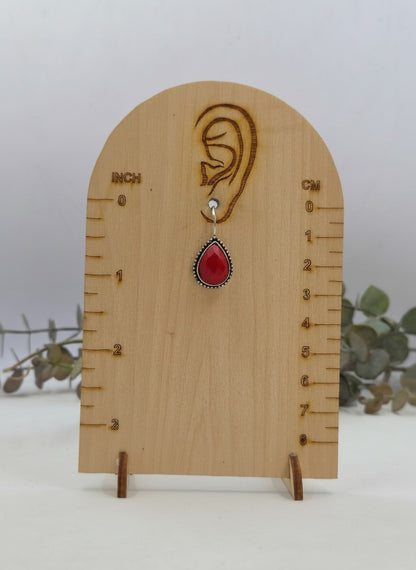 Silver Oxidized Red Teardrop Stone Hook Earrings for Women - Minimal Wear
