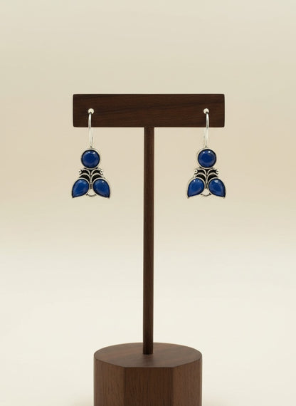 Silver Oxidized Midnight Blue Floral Hook Earrings for Women - Everyday Wear