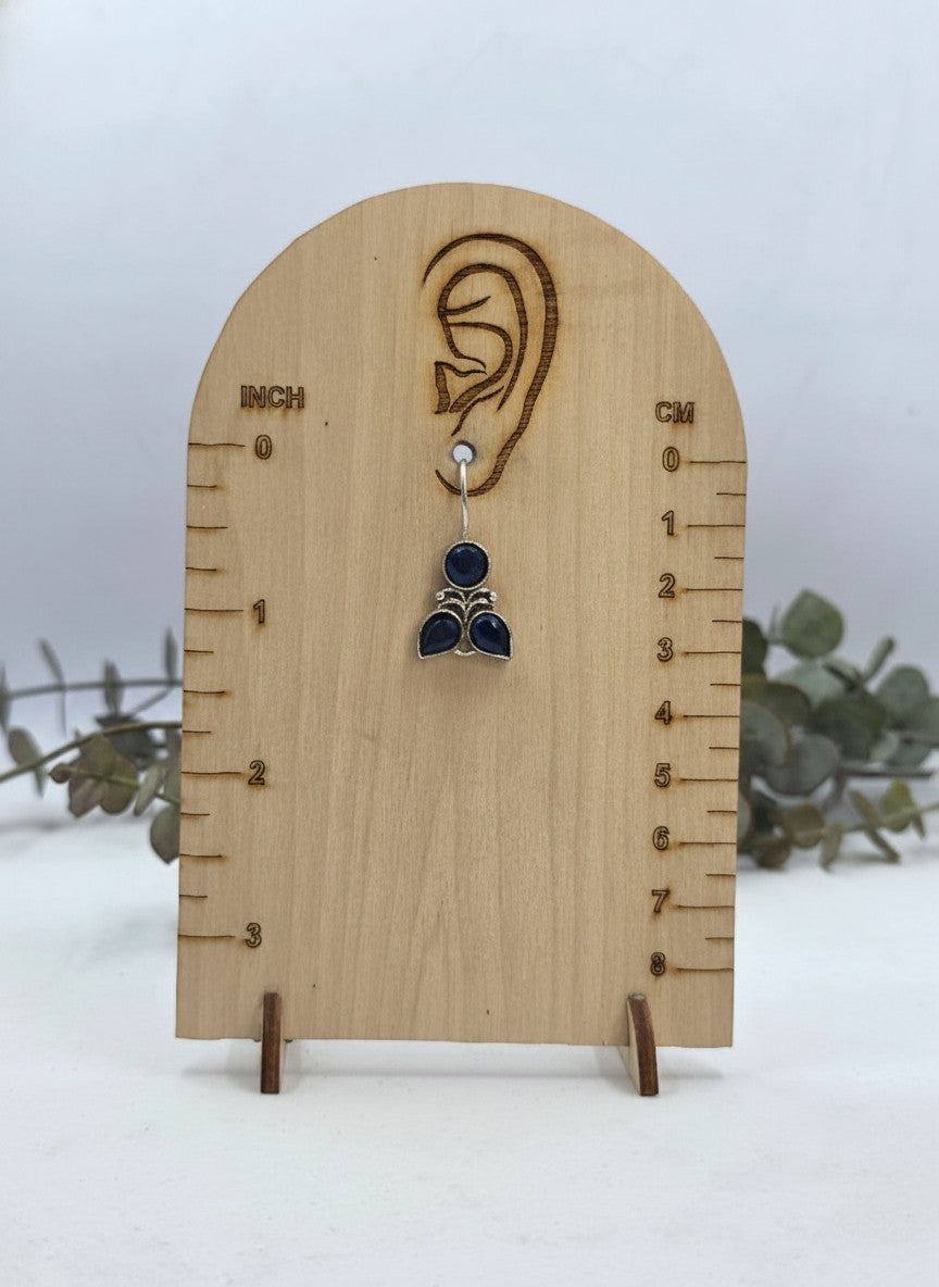 Silver Oxidized Midnight Blue Floral Hook Earrings for Women - Everyday Wear