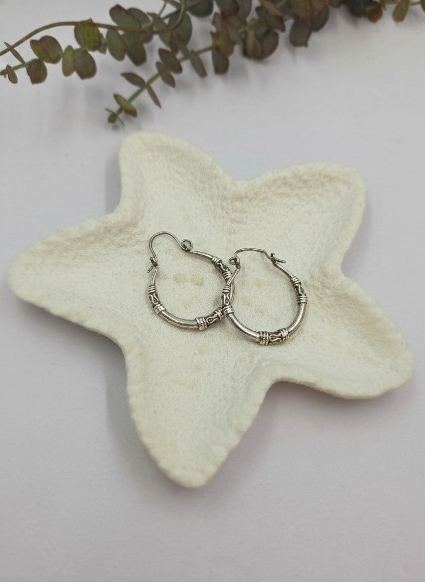Silver Oxidized Textured Rope Hoop Earrings for Women - Everyday Wear