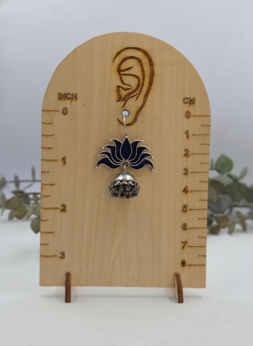Silver Oxidized Bold Red Lotus Inspired Jhumka Hook Earrings for Women - All Occasions