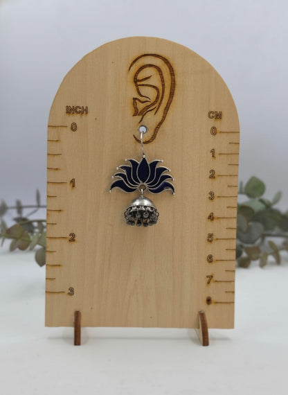 Silver Oxidized Bold Red Lotus Inspired Jhumka Hook Earrings for Women - All Occasions