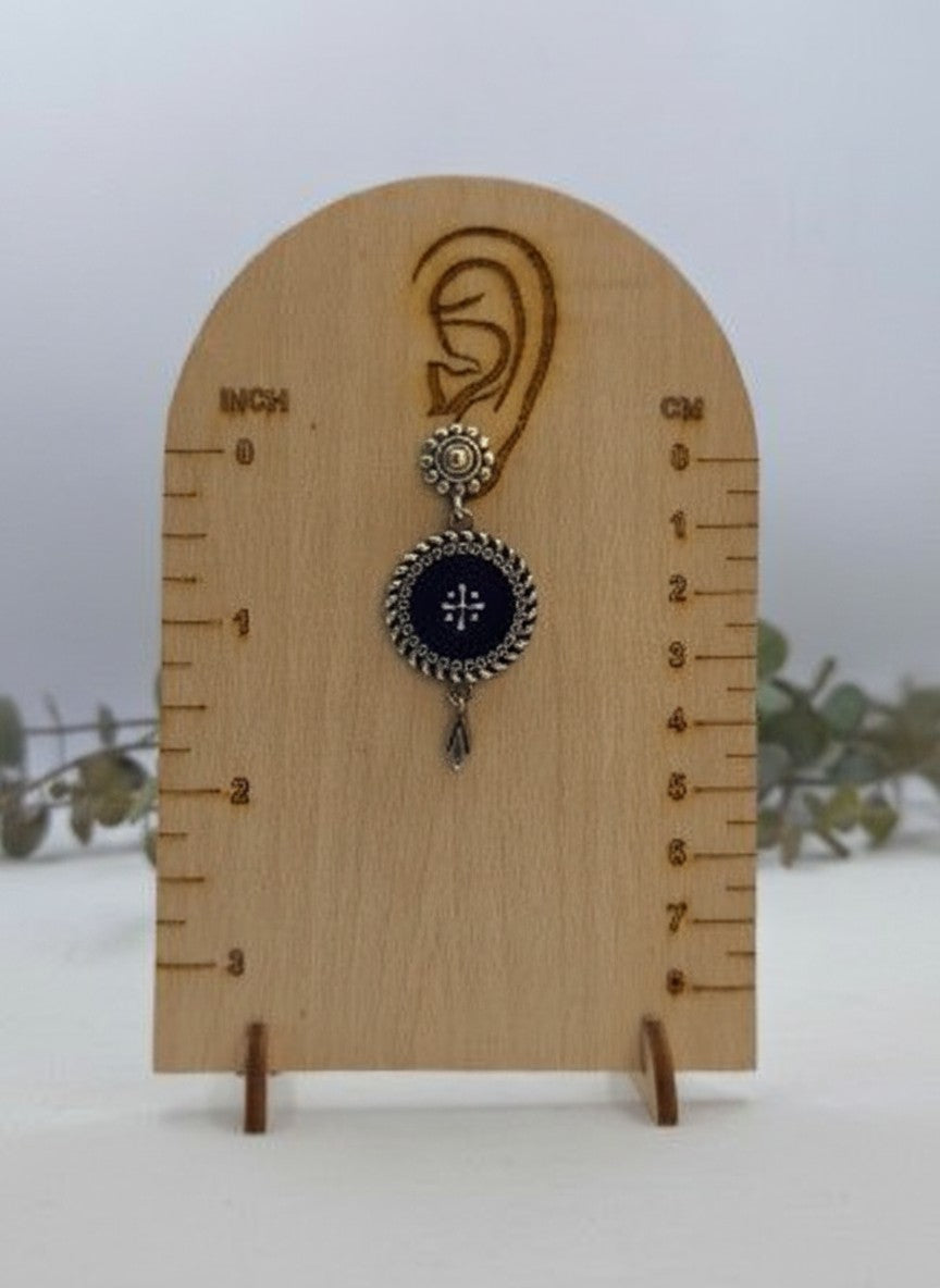 Silver Oxidized Hand-painted Enamel Medallion Dangler Drop Earrings for Women - Statement Wear