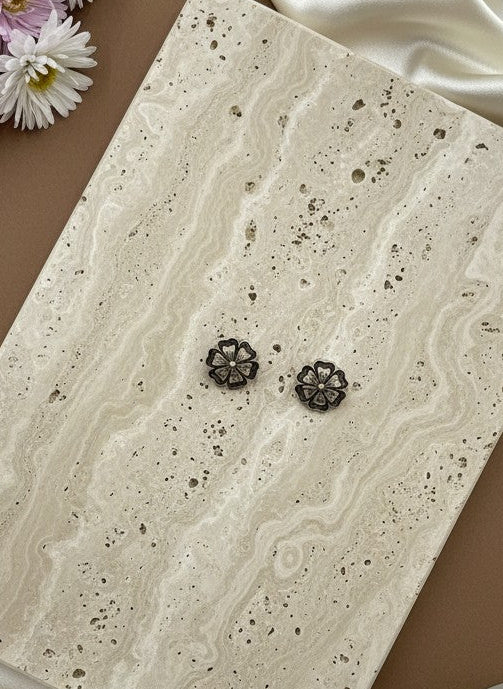Silver Oxidized Floral Stud Earrings for Women - Everyday Wear