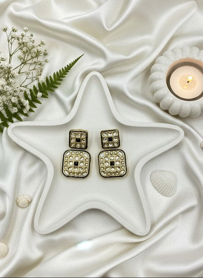 Designer Gold Plated Kundan Drop Earrings in Mehndi Polish for Women - Festive Wear