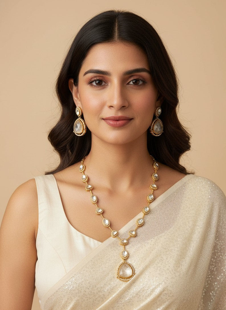 Dhoomra Noor Smoky Grey Doublet Stone Polki Necklace Set for Women – Wedding & Occasion Wear