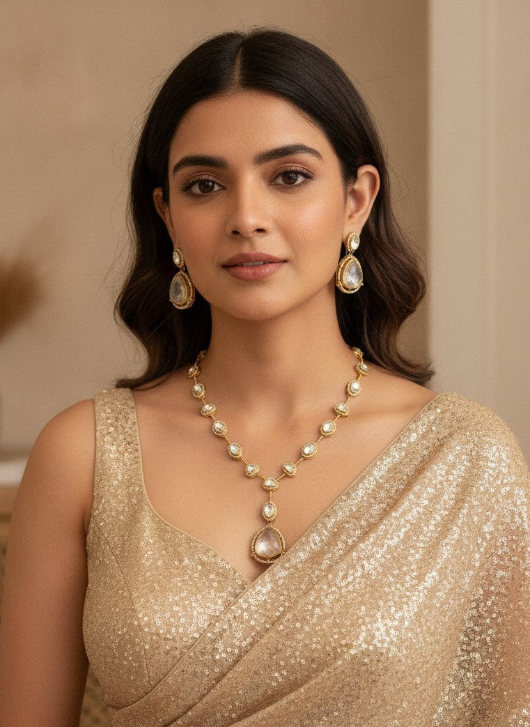 Dhoomra Noor Smoky Grey Doublet Stone Polki Necklace Set for Women – Wedding & Occasion Wear