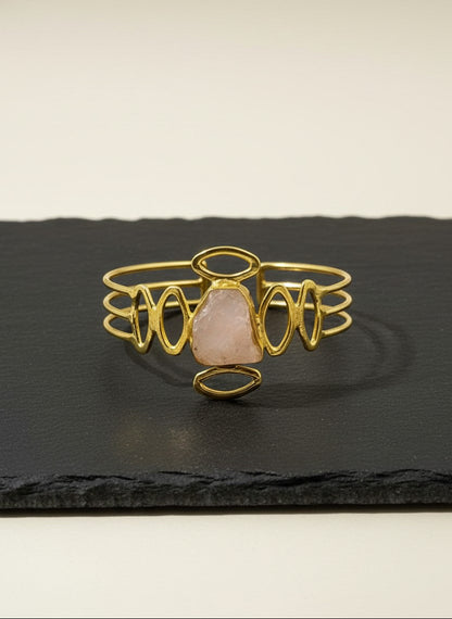 Elara Gold-Plated Sculptural Cuff Bracelet with Natural Stone Accent for Women - Occasion Wear