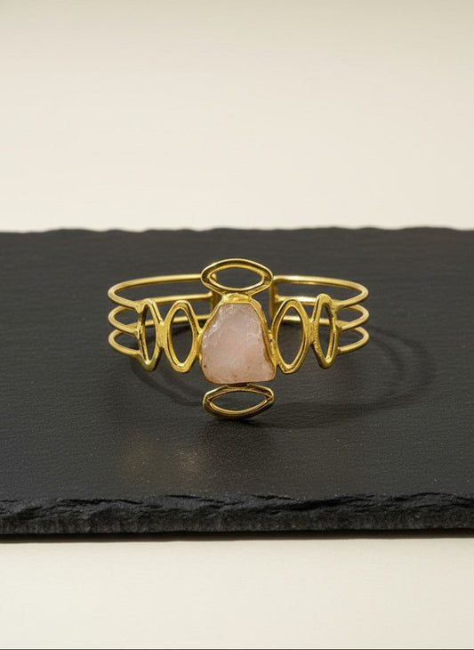 Elara Gold-Plated Sculptural Cuff Bracelet with Natural Stone Accent for Women - Occasion Wear