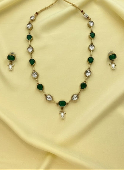 Gold Plated Crystal Stone and Beads Long Necklace Set for Women - All Occasions