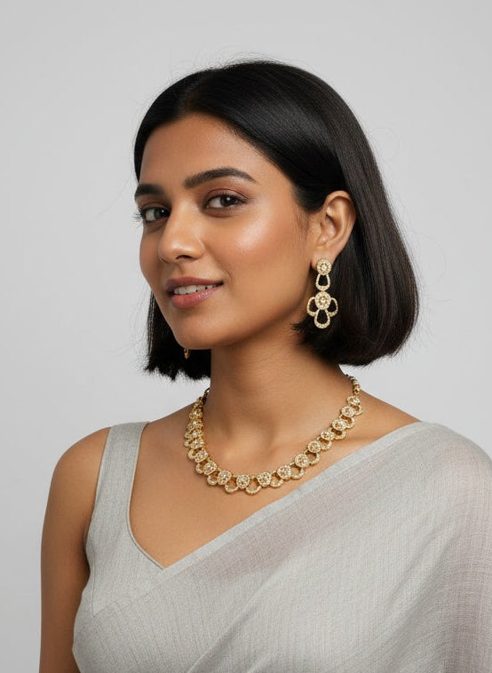 Ethnic Polki Kundan Necklace Set with Dangler Earrings for Women - Special Occasions
