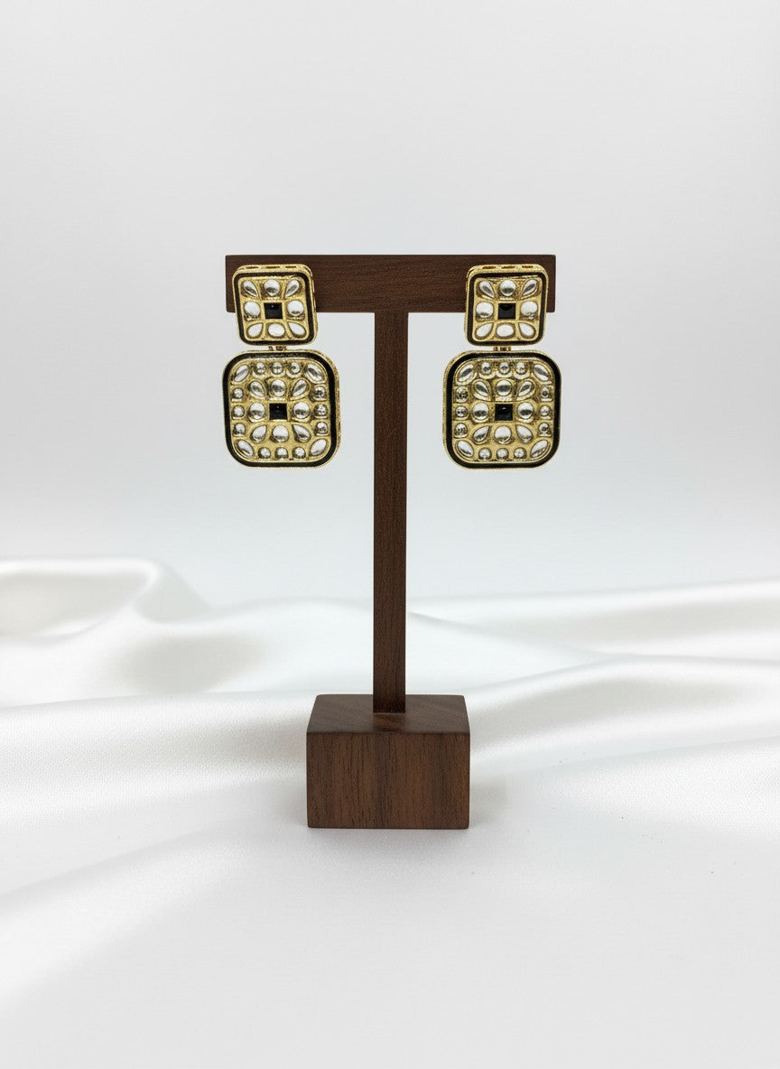 Designer Gold Plated Kundan Drop Earrings in Mehndi Polish