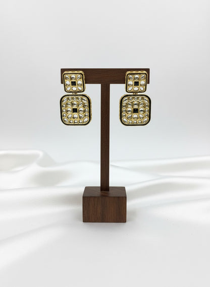 Designer Gold Plated Kundan Drop Earrings in Mehndi Polish