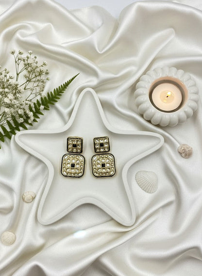 Designer Gold Plated Kundan Drop Earrings in Mehndi Polish