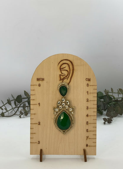 Handcrafted Gold Plated Kundan Earrings with Green Teardrop Stones