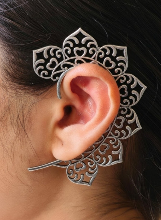 Filigree Floral Silver Oxidized Non-Pierced Ear Cuff for Women - Casual Wear