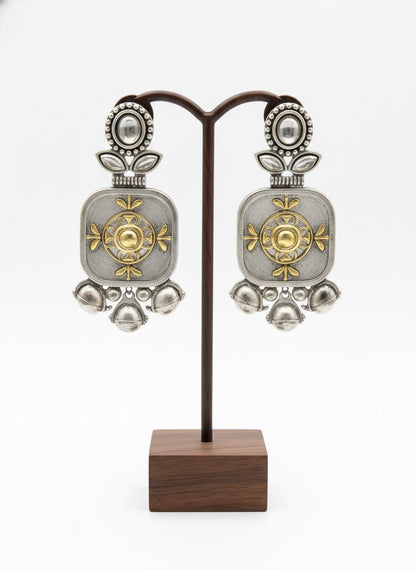 Firoza Persian Motifs Dual-Tone Monalisa Stone Dangler Earrings for Women - Festive Wear