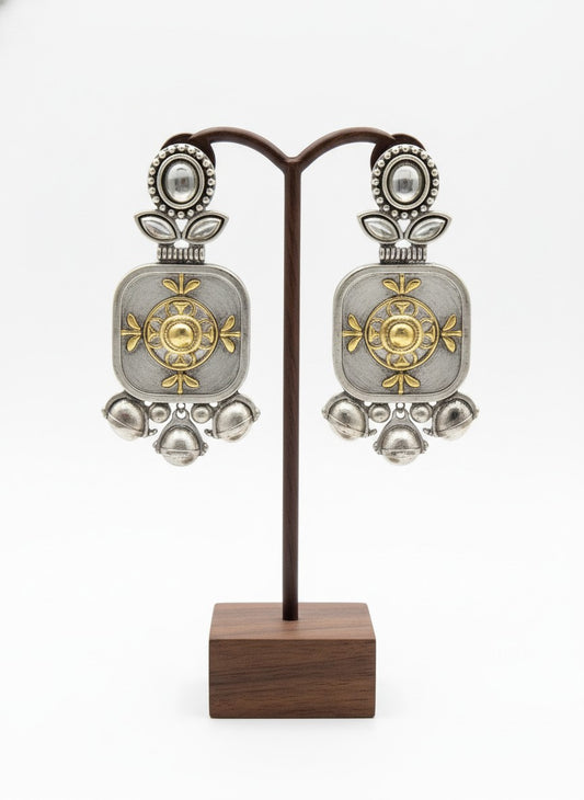Firoza Persian Motifs Dual-Tone Monalisa Stone Dangler Earrings for Women - Festive Wear